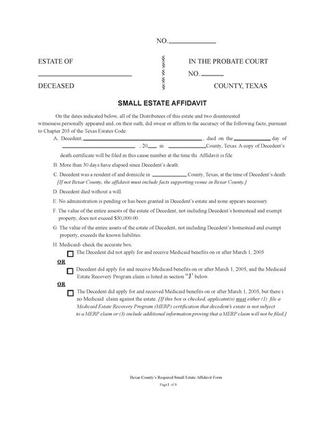 Download Free Texas Bexar County Small Estate Affidavit Form Form Download