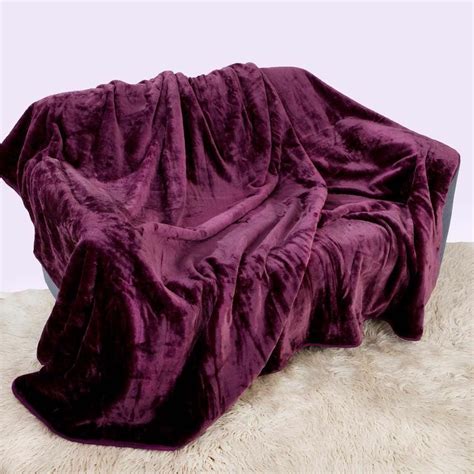 Purple Aubergine Soft Faux Fur Mink Throw Sofa Bed Blanket Xl