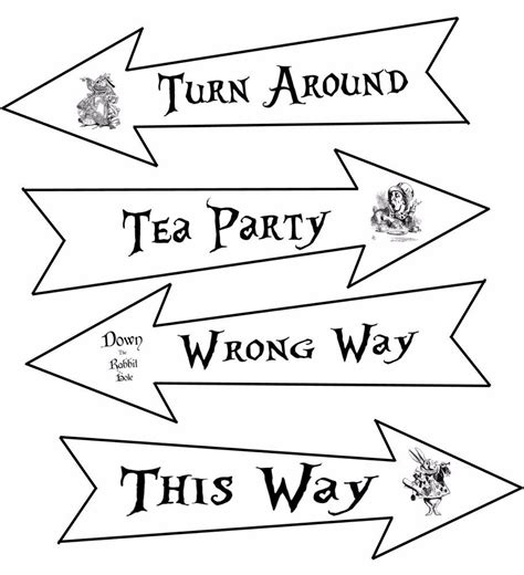 Free Printable Alice In Wonderland Arrow Signs Template
