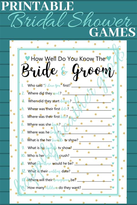 I know his middle name. How Well Do You Know the Bride and Groom, Bridal Shower Games, Printable Bridal Showe ...