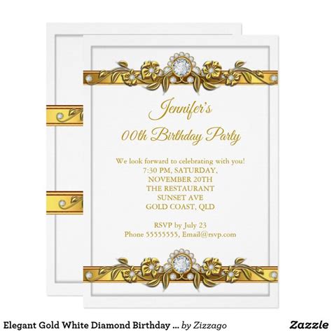 Elegant Gold White Diamond Birthday Party Invitation Zazzle