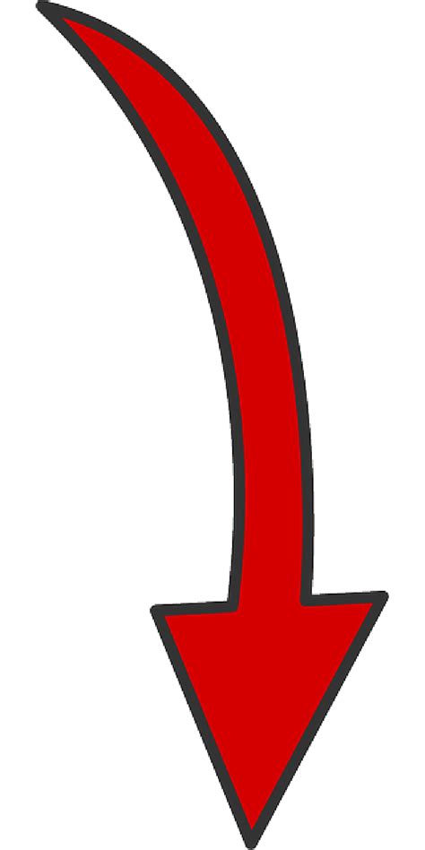 Red Curved Arrow Down Drawing Free Image Download