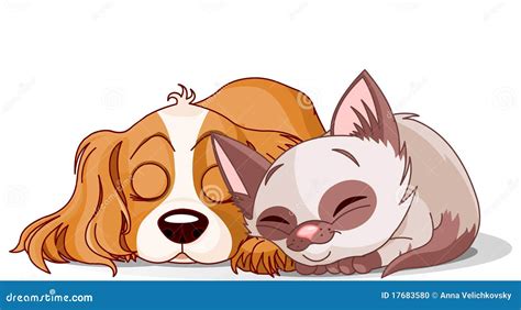 Sleeping Puppy And Kitten Stock Vector Illustration Of Clip 17683580