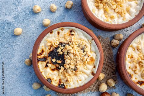 Baked Rice Pudding Turkish Milky Dessert Sutlac In Earthenware