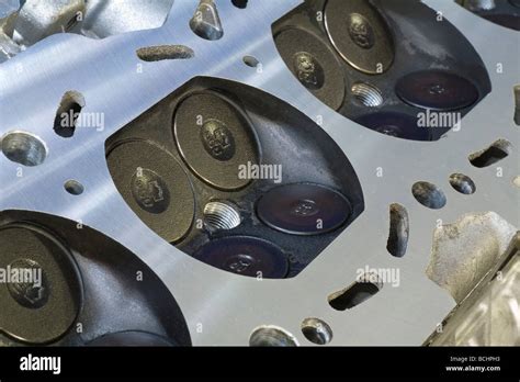 Valve Faces In Combustion Chambers Of Car Cylinder Head Stock Photo Alamy