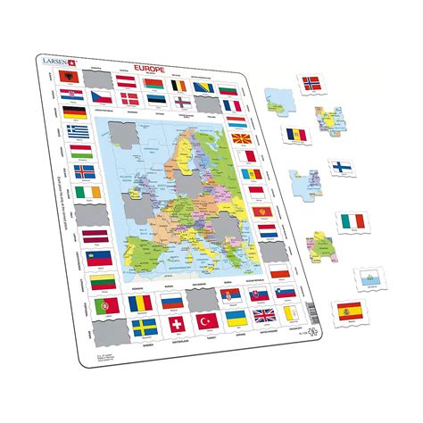 Rahmen Puzzle 70 Teile 36x28 Cm Europa Länder And Flaggen Larsen Mytoys