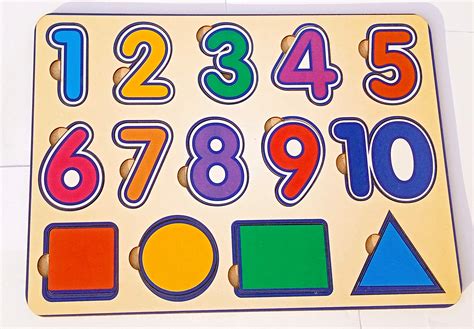Wooden Knob Puzzle Numbers And Shapes 14pcs Fingo Brain