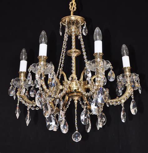 6 Arms Crystal Cast Brass Chandelier Gold Brass And Hand Blown Bobeches