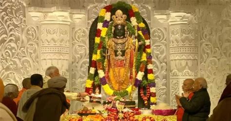 Pran Pratishtha Ceremony Ram Lalla Murti Unveiled At Grand Mandir In