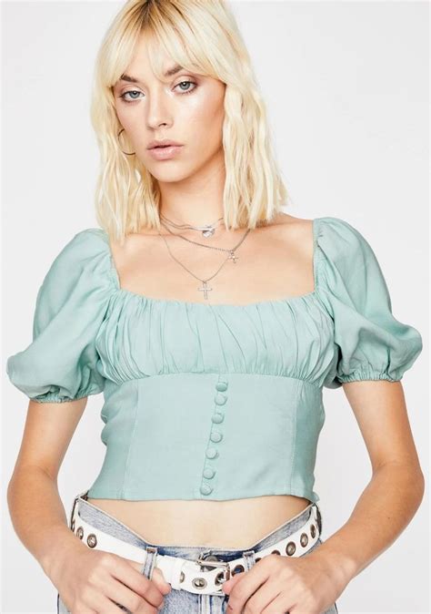 Puff Sleeve Ruched Crop Top Dolls Kill In 2020 Crop Top Fashion