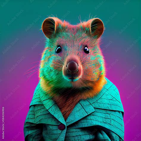 Realistic Lifelike Quokka In Fluorescent Electric Highlighters Ultra