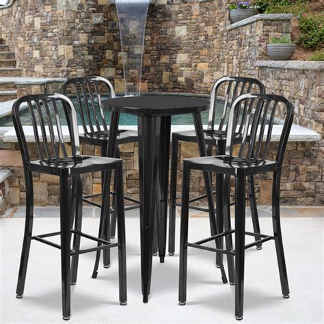 24 Round Black Metal Indoor Outdoor Bar Table Set With 4 Vertical
