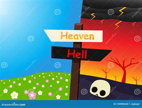 Heaven And Hell Landscape With Signpost Vector Art Stock Vector