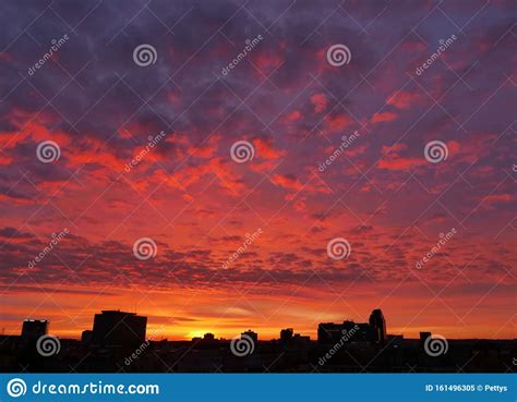 Fantastically Colorful Morning Sky With Clouds Before Sunrise Stock