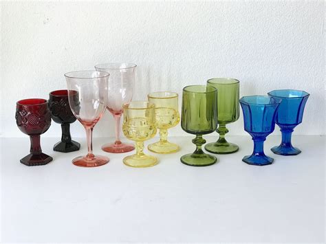 Rainbow Glass Goblet Set Of 10 Vintage Colored Glass Party Cups Serving For 10 Rainbow