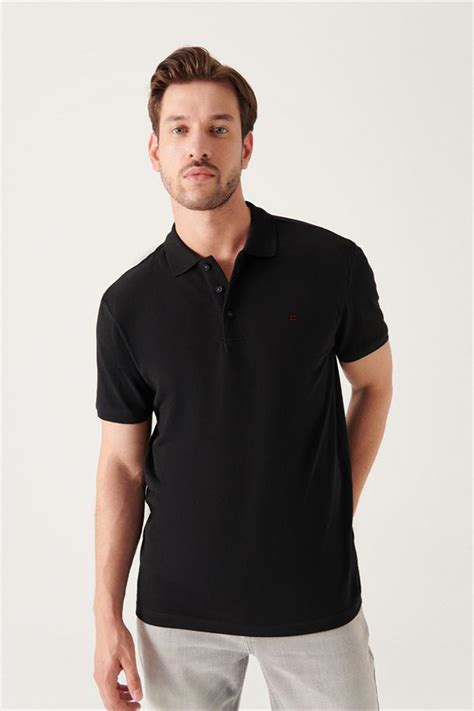 Siyah 100 Pamuk Serin Tutan Regular Fit Polo Yaka T Shirt