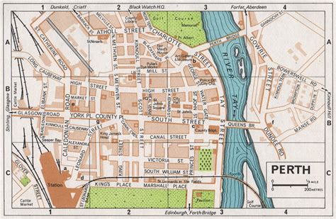 Perth Vintage Town City Map Plan Scotland1967