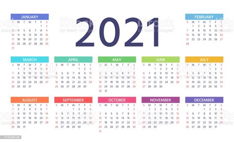 En 2021 hay 11 días festivos nacionales. Ilustración de Calendario 2021 Ilustración Vectorial Planificador Del Año De La Plantilla De ...