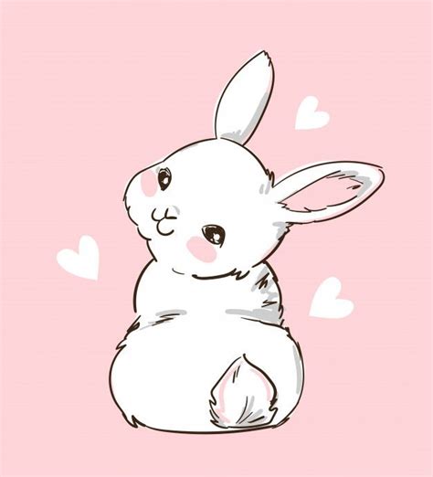 Hand Drawn Cute Bunny And Heart On A Pink Background Print Design