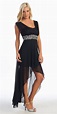 Black Semi Formal Chiffon Dress High Low Wide Strap Rhinestone Waist ...