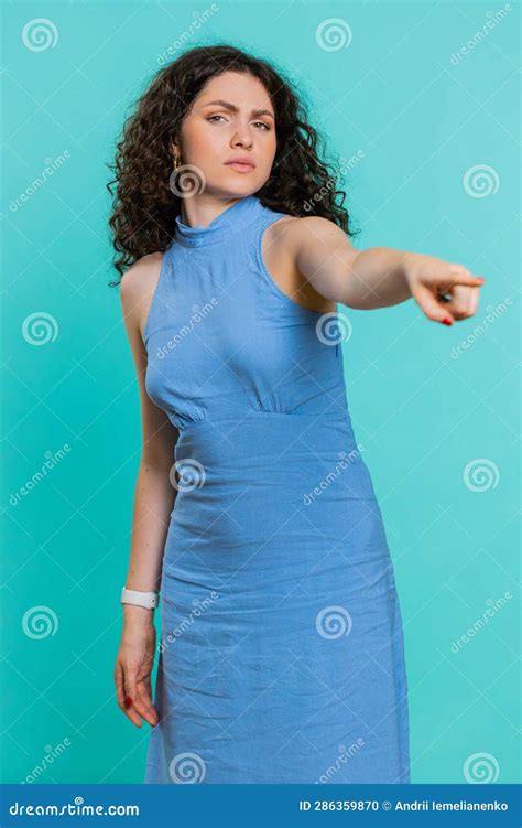 Caucasian Woman Pointing Finger Away Asking To Leave Her Alone Strict