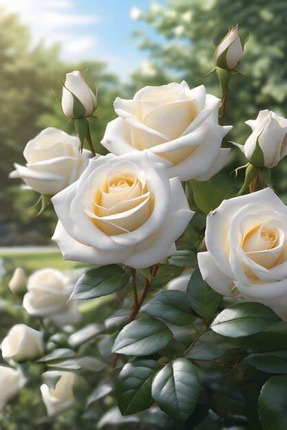 Premium Ai Image White Roses On The Background Of The Summer