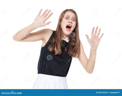 Scared Young Beautiful Teenage Girl Screaming Isolated Stock Image