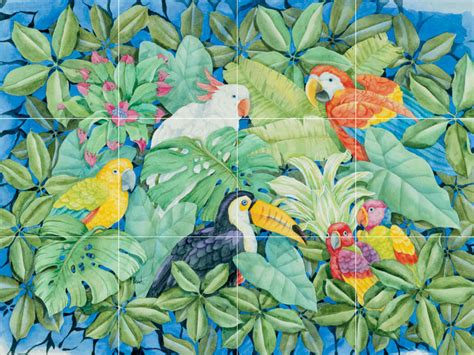 Tropical Birds Porcelain Tile Mural Tile Mural Store Uk