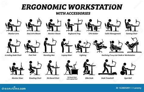 Ergonomic Computer Desk Workplace And Workstation Cliparts Stock