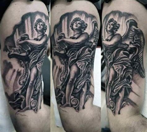 This male angel tattoo design seems to be inspired from arnold schwarzenegger movie 'conan the barbarian'. 100 Guardian Angel Tattoos For Men - Spiritual Ink Designs