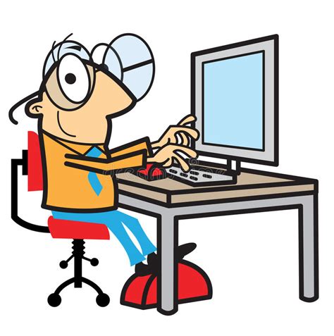 Cartoon Man Working At Computer Stock Vector
