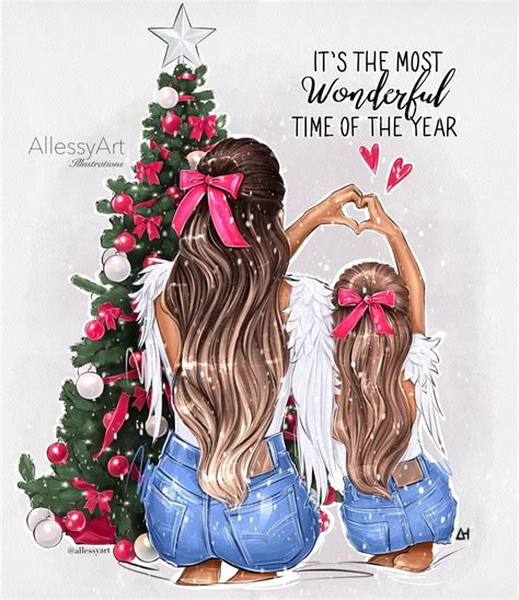 Instant Download Christmas Clipart Mother And Daughter Loveits The