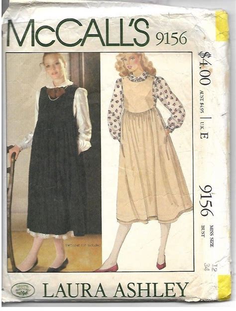 Vintage Mccalls 9156 Laura Ashley Dress Blouse Sewing Pattern B34