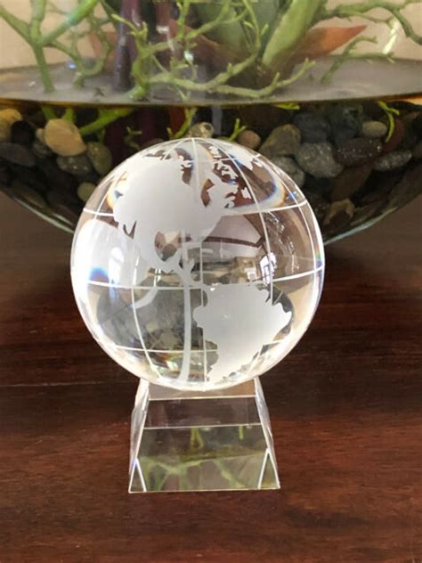 Crystal Award Genuine Crystal World Globe Earth Sphere Etched Frosted