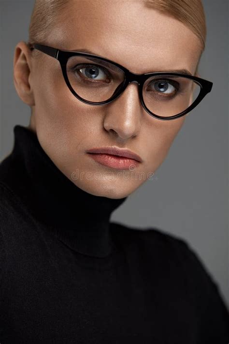 Women Fashion Glasses Girl In Eyewear Frame Stylish Eyeglasses Stock