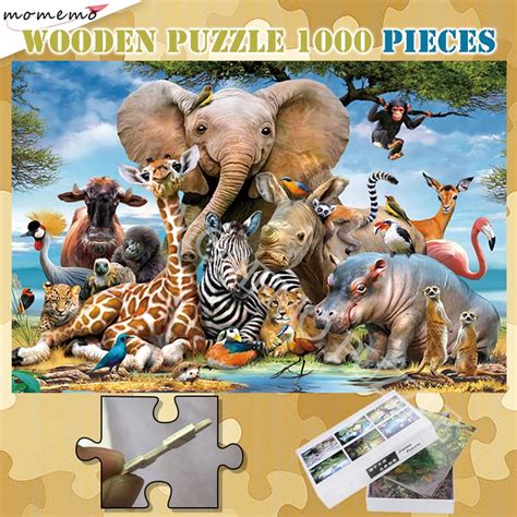 Pure Wooden 300 500 1000 Pieces Puzzle African Animals Jigsaw Picture
