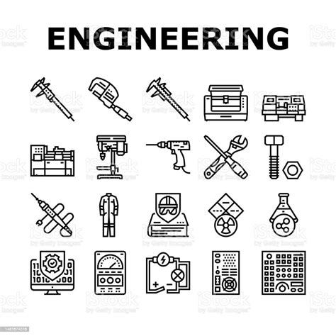 Engineering Tool Work Wrench Icons Set Vector Stock Illustration