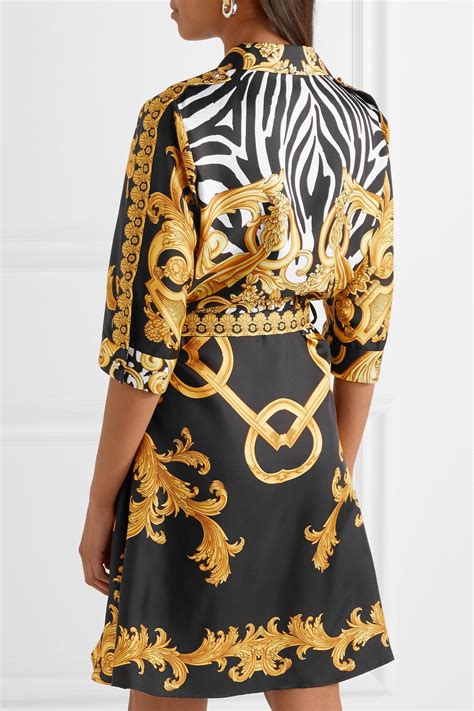 Versace Wrap Effect Printed Silk Twill Mini Dress In Gold Metallic Lyst