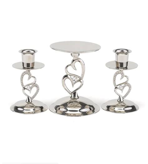 3 Piece Sparkling Love Wedding Unity Candle Holder Stand Silver Etsy