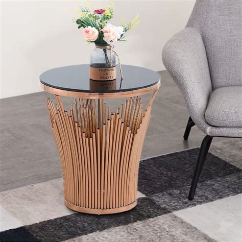 Modern Round End Table Tempered Glass Top Side Table Staineless Steel