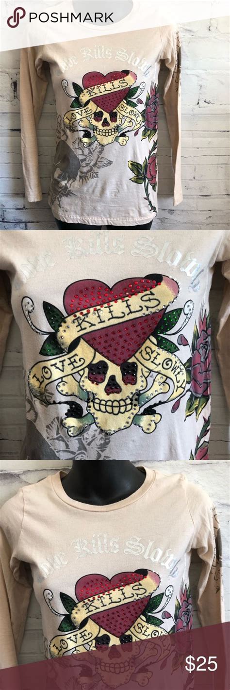 Ed Hardy T Shirt Long Sleeve Skulls Rhinestones M Ed Hardy T Shirts