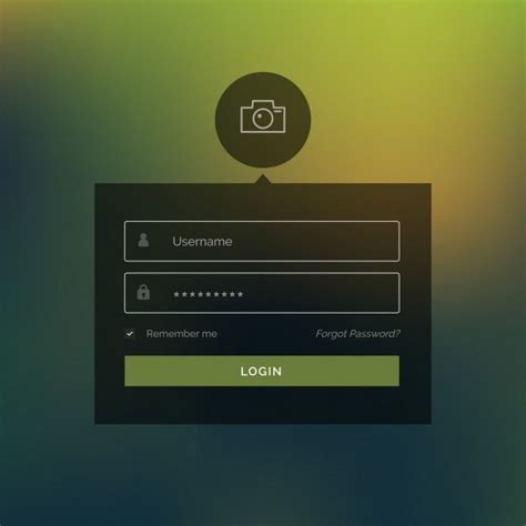 Login Template On A Green Blurred Background Vector Free Download