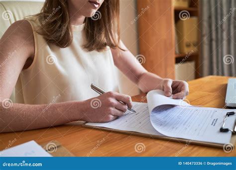 Woman Signing Paper On Clipboard Stock Photo Image Of Entrepreneur