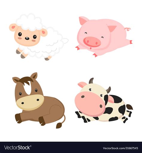 Cute Farm Animals Cow Pig Sheep And Horse Vector Image