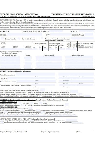 Free 8 Sample School Transfer Forms In Ms Word Pdf Excel