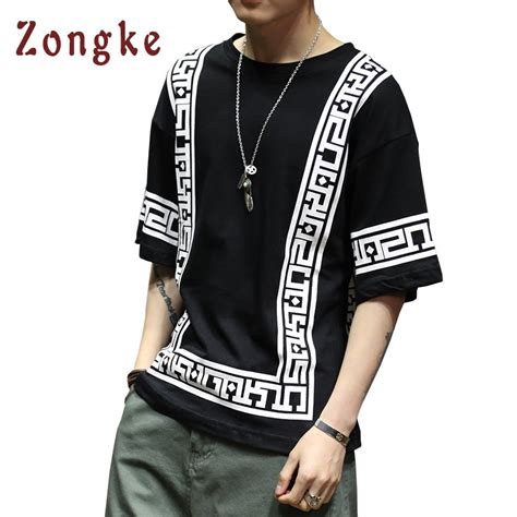 Zongke Japanese T Shirt Men Striped Harajuku Streetwear Oversized Men T