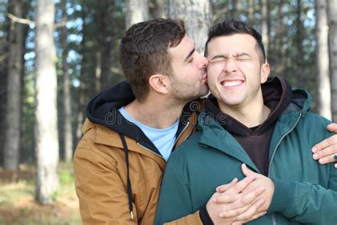 Gay Couple Kissing In The Forest Stock Photo Image Of Autumn Chinese