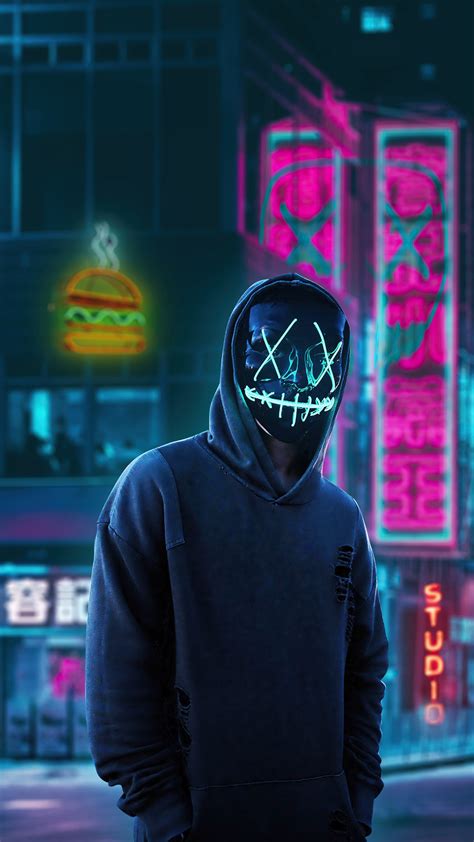 1080x1920 Black Mask Hoodie Boy In City 4k Iphone 76s6 Plus Pixel Xl One Plus 33t5 Hd 4k