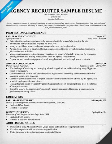 Create a good resume is a crucial step in your job search. Agency Recruiter Resume | Resume Prep | Pinterest | Resume ...