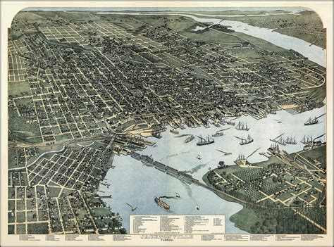 Jacksonville Florida Vintage Map Birds Eye View 1893 Photograph By